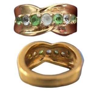 Vintage Gold Plated Peridot & White Topaz 7 Stone Mother's Ring Size 7